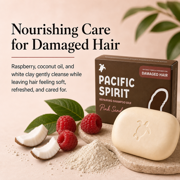 Pacific Spirit Pink Sand Repairing Shampoo Bar for Damaged Hair, Coconut Oil & Raspberry, 3.53 Oz