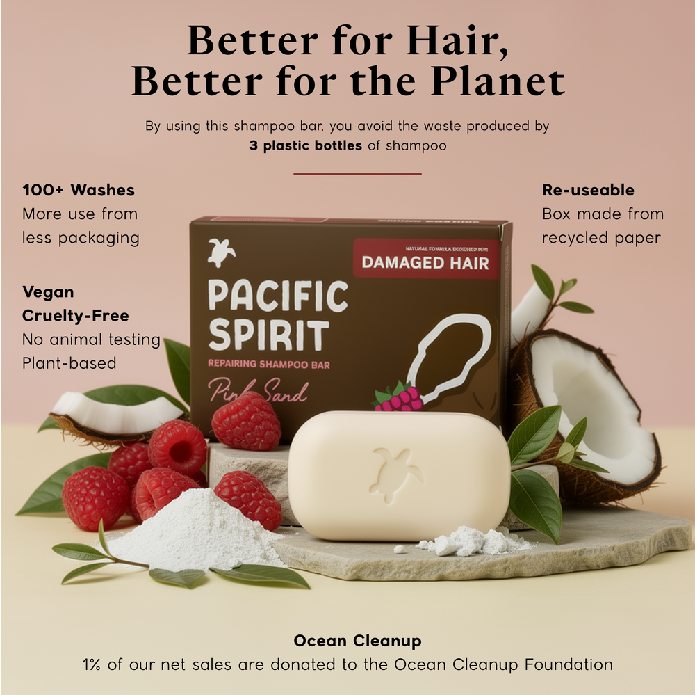 Pacific Spirit Pink Sand Repairing Shampoo Bar for Damaged Hair, Coconut Oil & Raspberry, 3.53 Oz