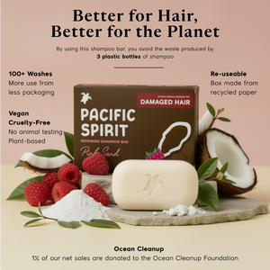 Pacific Spirit Pink Sand Repairing Shampoo Bar for Damaged Hair, Coconut Oil & Raspberry, 3.53 Oz