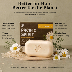Pacific Spirit Rice Silk Hair Growth 2-in-1 Shampoo Bar for Thinning Hair, Rice Extract & Caffeine, 3.53 Oz