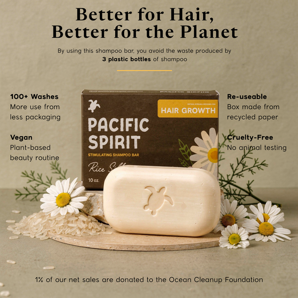 Pacific Spirit Rice Silk Hair Growth 2-in-1 Shampoo Bar for Thinning Hair, Rice Extract & Caffeine, 3.53 Oz